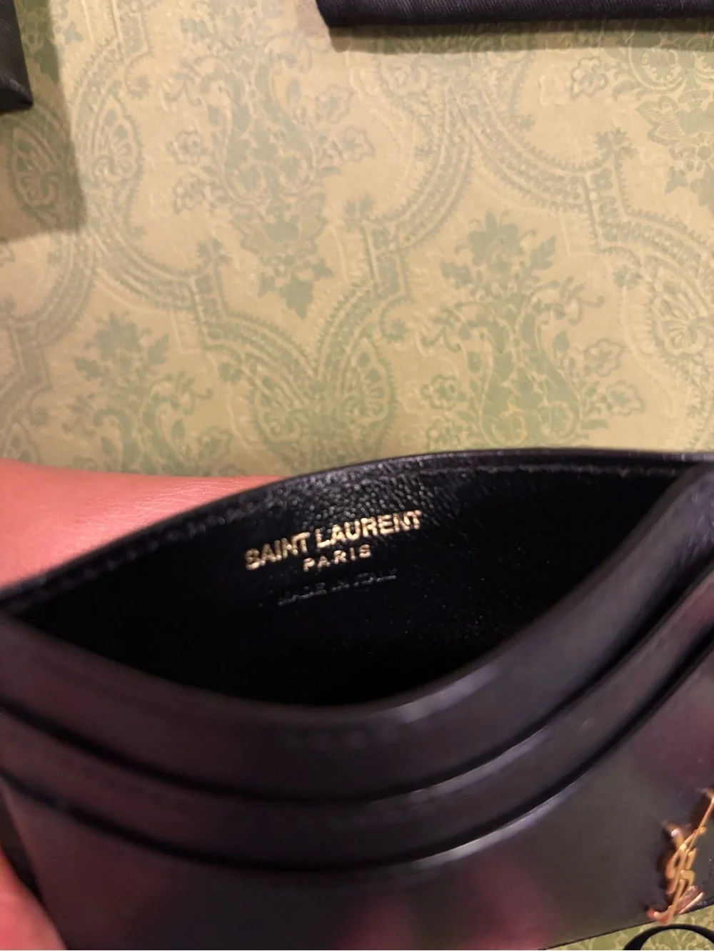 Saint Laurent Black & Gold Leather Card Case with YSL Monogram